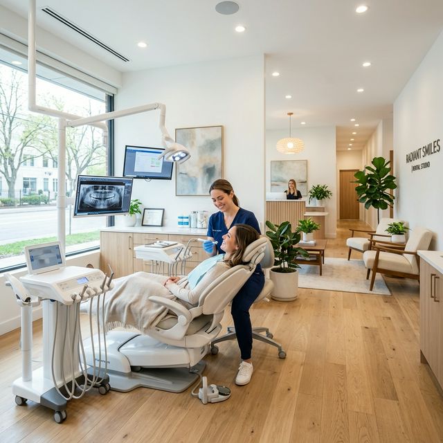 Dentist caring for a patient in a calm dental clinic